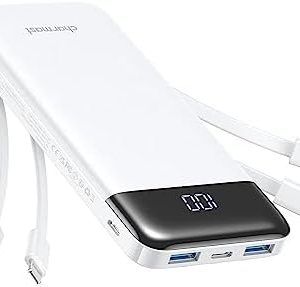 Portable Charger with Built in Cables, Portable Charger with Cords Wires Slim 10000mAh Travel Battery Pack 6 Outputs 3 Inputs 3A Fast Charging Power Bank for Samsung Google Pixel LG Moto iPhone iPad