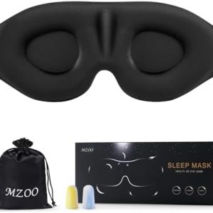 MZOO Sleep Eye Mask for Side Sleeper Men Women, Zero Eye Pressure 3D Sleeping Mask, Light Blocking Patented Design Night Blindfold, Soft Eye Shade Cover for Travel, Black