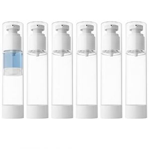 LONGWAY 3.4 Oz 100ml Clear Airless Cosmetic Cream Pump Bottle Travel Size Dispenser Refillable Containers/Foundation Travel Pump Bottle for Shampoo (Pack of 6)