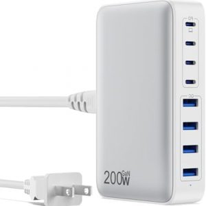 USB C Charger 200W USB C Charger Block,Upgraded GaN III 8-Port Fast Charging Station Hub,PD 65W Laptop Charger Adapter Compatible with MacBook Pro/Air,DELL,Steam Deck,iPhone 16/15/14,Galaxy S23/22 etc