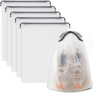 Clear Shoe Bags for Travel 5 PCS, 15.7" x 11.8" Travel Shoe Bags for Packing, Waterproof Drawstring Travel Shoe Storage Bag, Travel Essentials for Men and Women