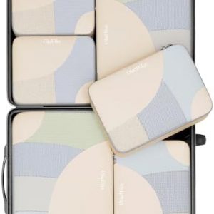 OlarHike 6 Set Packing Cubes for Travel, 3 Various Sizes(Large,Medium,Small), Luggage Organizer Bags for Travel Accessories & Essentials, Storage Cubes for Carry on Suitcases(Cream)