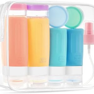 18 Pack Travel Bottles Set for Toiletries, TSA Approved Leak Proof Travel Size Container jars,Squeezable Silicone Travel Essential Accessories for Conditioner, Shampoo, Lotion