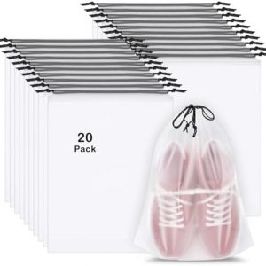 20 Pack Shoe Bags for Travel, 15.7" x 11.8" Clear Travel Shoe Bags for Packing, Large Waterproof Portable Drawstring Travel Shoe Storage Bag Travel Essentials Women for and Men