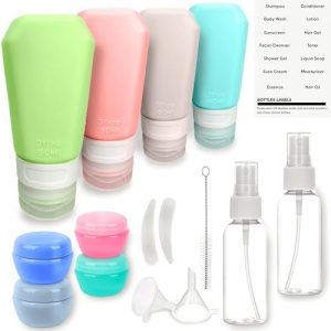 17 Pack Travel Bottles for Toiletries 3oz, 100% Leak-Proof - TSA Approved Silicon Refillable Travel Essentials, Squeezable Travel Accessories for Lotion, Shampoo & Body Wash