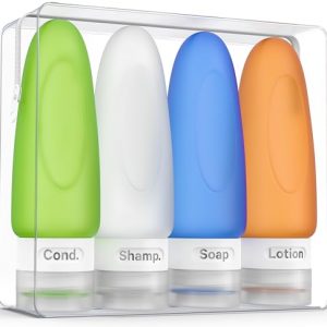 Dot&Dot Leak Proof Travel Bottles for Toiletries - TSA Approved Travel Shampoo Bottles - 3oz Travel Shampoo and Conditioner Bottles - Travel Size Toiletries - 3 oz Silicone Travel Bottles with Labels