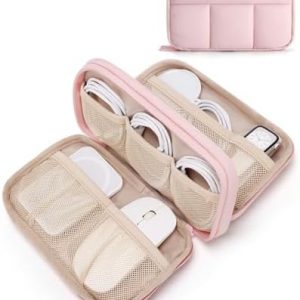 BAGSMART Electronics Organizer Travel Case, Cord Storage for Chargers Cables Phones, Compact Tech Accessories Pouch, Pink