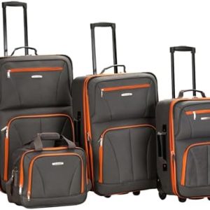Rockland Journey Softside Upright Luggage Set, Expandable, Charcoal, 4-Piece (14/19/24/28)