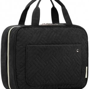 BAGSMART Toiletry Bag Travel Bag with Hanging Hook, Water-resistant Makeup Cosmetic Bag Travel Organizer for Accessories, Shampoo, Full-size Container, Toiletries (Black, Medium)