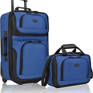 U.S. Traveler Rio Lightweight Carry-On Suitcase 20" Softside Expandable Design, Durable, Business and Travel, Blue, Set