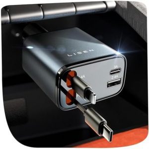 LISEN Retractable Car Charger [69W USB C Car Accessories Adapter ] for iPhone 16 USB C Charger Fast Charging, Travel Essentials Gifts for Women Men, Road Trip Essentials for iPhone 16e 16 15 14 13 12