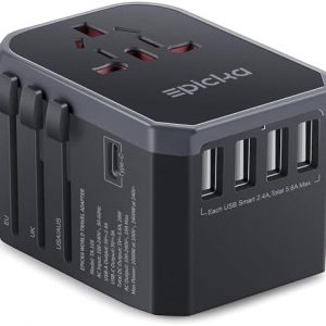 EPICKA Universal Travel Adapter, European Travel Plug Adapter - International Power Adapter Worldwide Charger with USB-C & 4 USB Ports, Travel Essentials for Italy, Japan, Europe, UK (TA-105, Grey)