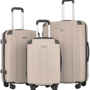 Travelers Club Chicago Plus Hardside Luggage, Mushroom, 3 Piece Set