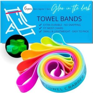 Towel Bands (6-Pack), Pool & Cruise Chairs, Extra Durable, No Snapping, Cruise Ship & Beach Essentials, Great Alternative to Beach Towel Clips (3 Regular + 3 Glow in The Dark)