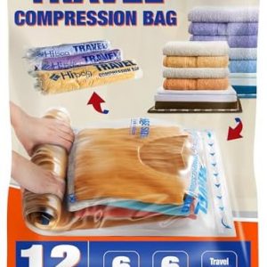HIBAG 12 Compression Bags for Travel, Travel Essentials Compression Bags, Vacuum Packing Space Saver Zipper Bags for Cruise Travel Accessories (12-Travel)