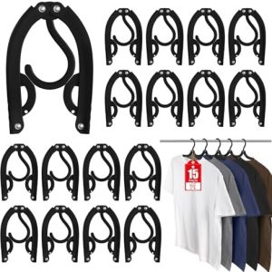 15 Pcs Travel Hangers Portable Foldable Travel Hanger Organizer, Plastic Cruise Ship Travel Accessories Essentials Clothes Hanging Rack Folding Hangers for Traveling Camping Flying RV Suitcase, Black