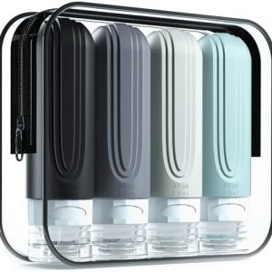 Travel Bottles for Toiletries, Tsa Approved 3oz Travel Size Containers BPA Free Leak Proof Refillable Liquid Silicone Squeezable Travel Accessories for Shampoo Conditioner Lotion (4 Pack)