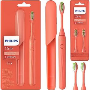 Philips One by Sonicare Battery Toothbrush, Brush Head Bundle, Miami Coral, BD1001/AZ