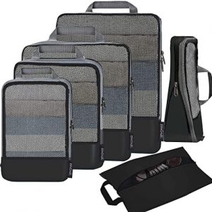 BAGAIL 4 Set/6 Set/8 Set Compression Packing Cubes Travel Accessories Expandable Packing Organizers(Black HalfMesh 6 Set)