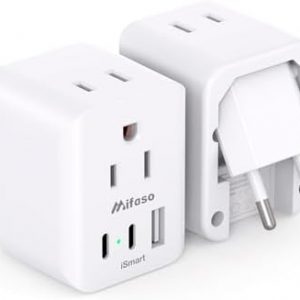 European Travel Plug Adapter, 2 Pack Foldable International Power Plug Adapter with 2 AC Outlets 3 USB Charging Ports(2 USB C), Type C Plug Adapter Travel Essentials