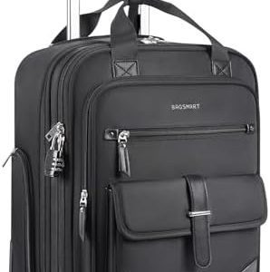 BAGSMART Carry on Luggage with Wheels, 16-inch Underseat Travel Suitcase Airline approved, Lightweight Softside Carry-on Luggage for Airplanes Women Overnight Rolling Bags for Short Trip, Black