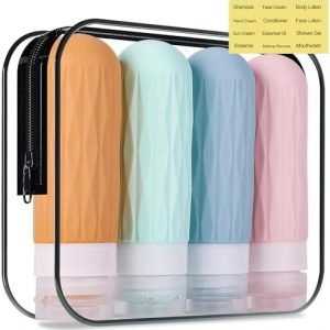 Travel Bottles for Toiletries, TSA Approved Travel Size Containers, 3oz Travel Size Toiletries Bottles, Leakproof & Refillable Silicone Travel Containers for Shampoo Conditioner (Colorful)