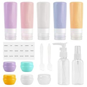Beveetio Travel Bottles TSA Approved 15 Pack,2.9oz Silicone Refillable Size Containers, BPA Free Travel Tubes Toiletries for Cosmetic Shampoo Cream Conditioner Lotion Soap（2.9 OZ Colorful）