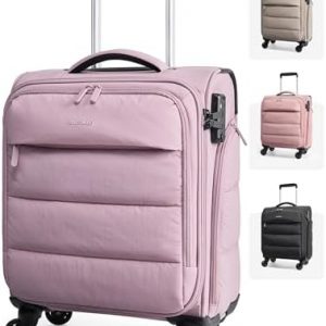 BAGSMART Underseat Carry on Luggage with Wheels, Soft Underseat Travel Luggage with PVC Wet/Dry Pockets, Lightweight Soft Personal Item Suitcase for Short Trip, Pinkish Purple